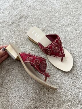 Elle Vintage Y2K 2000s Bollywood Red Beaded Lace Heeled Sandals Size 7
